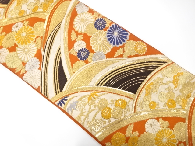 JAPANESE KIMONO / ANTIQUE FUKURO OBI / SILK / WOVEN ABSTRACT SEIGAIHA